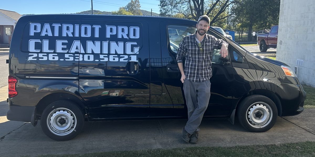 Steven Blankenship with the Patriot Pro Cleaning van